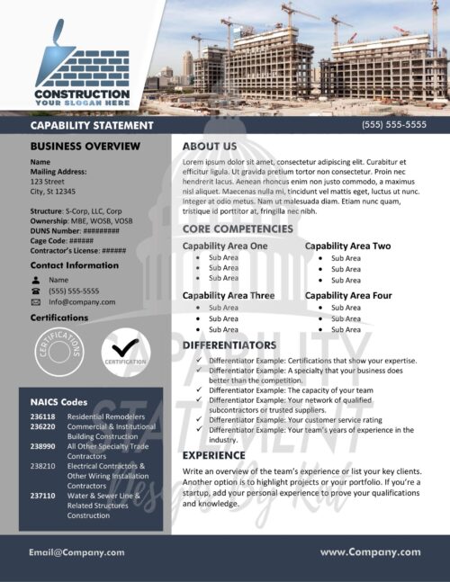 Modern Construction Capability Statement Template with Sub Capabilities